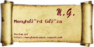 Menyhárd Géza névjegykártya